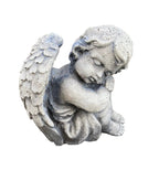 22nice4me Garden Statues sleeping boy angel memorial ornament made of grey concrete with a matte finish