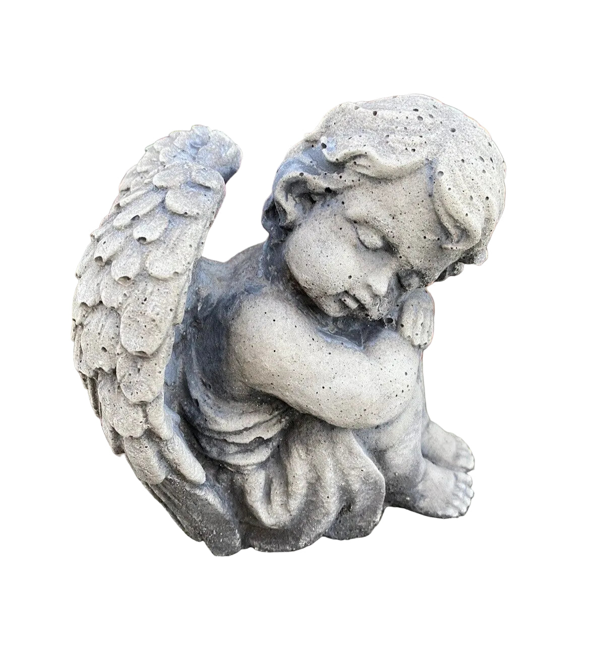 22nice4me Garden Statues sleeping boy angel memorial ornament made of grey concrete with a matte finish