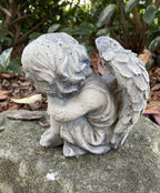 22nice4me Garden Statues sleeping boy angel memorial ornament made of grey concrete with a matte finish