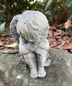 22nice4me Garden Statues sleeping boy angel memorial ornament made of grey concrete with a matte finish
