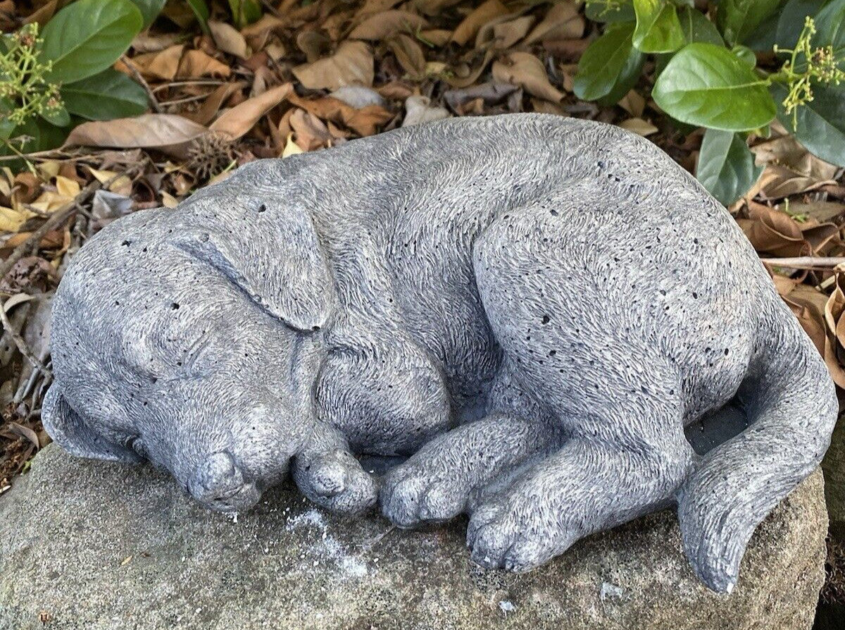 22nice4me Garden Statues sleeping Beagle dog ornament made of durable grey concrete for outdoor garden decor