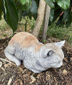 22nice4me Garden Statues sleeping cat memorial in grey and tan concrete with an antique finish in a garden setting