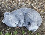 22nice4me Garden Statues Australian wombat sleeping ornament made of grey concrete with a realistic matt finish