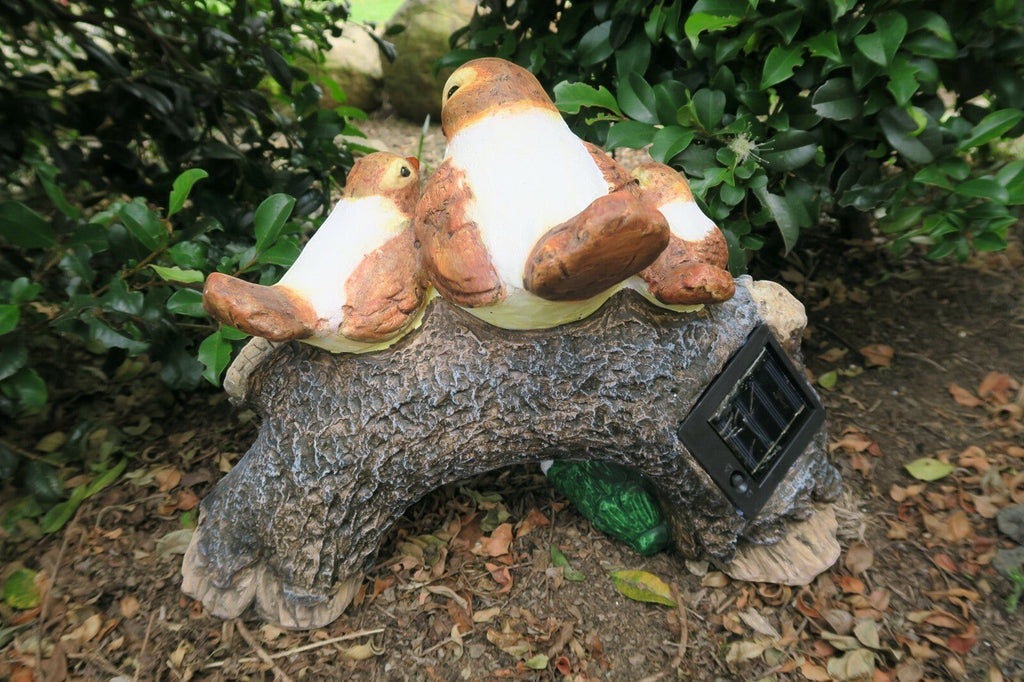 22nice4me Garden Statues solar powered bird ornament featuring three hand-painted birds on a textured log branch