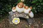 22nice4me Garden Statues solar powered bird ornament with Welcome sign and LED lights in an antique hand-painted finish