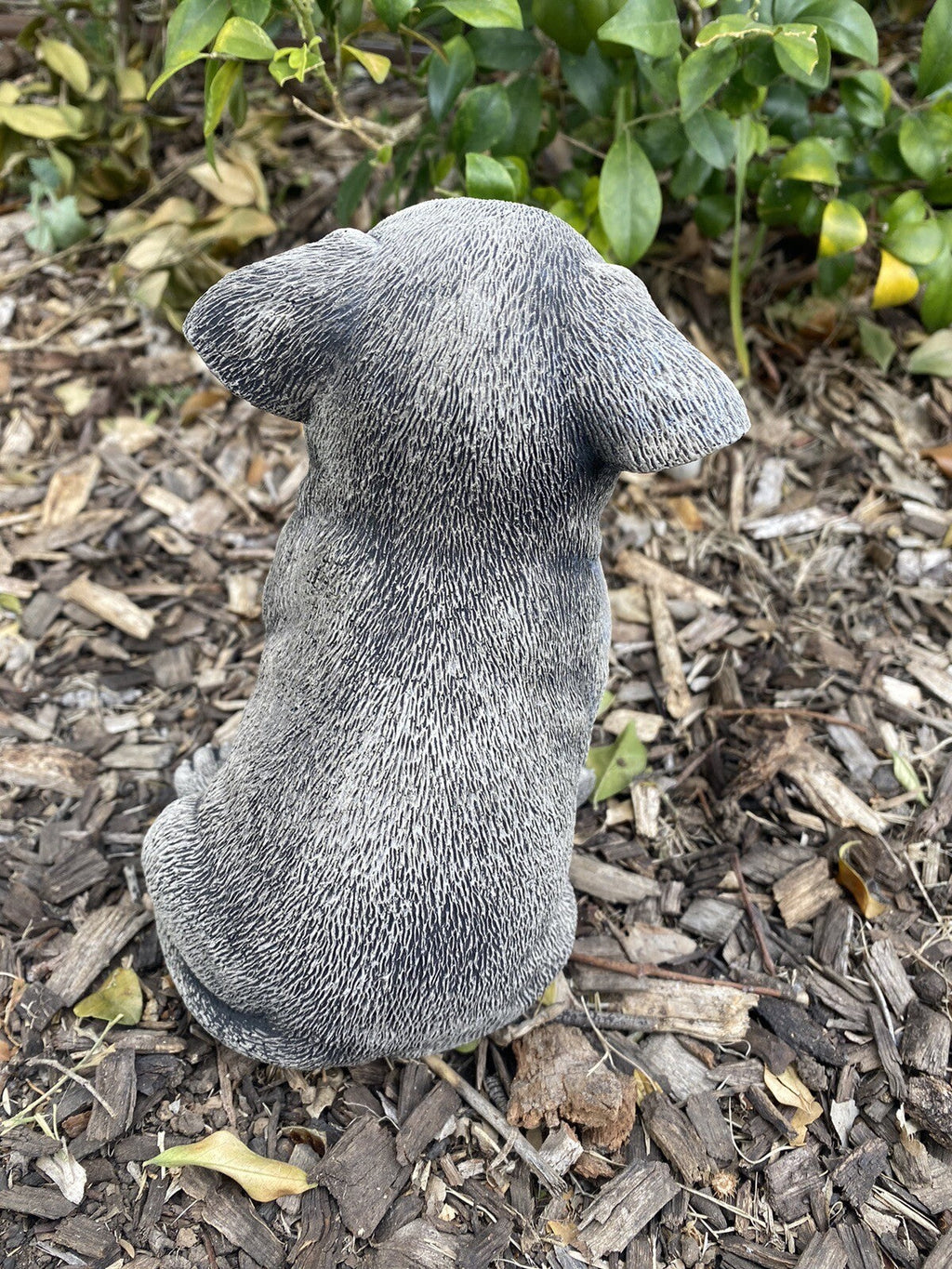 22nice4me Garden Statues small concrete Staffordshire Bull Terrier dog ornament viewed from behind in a garden