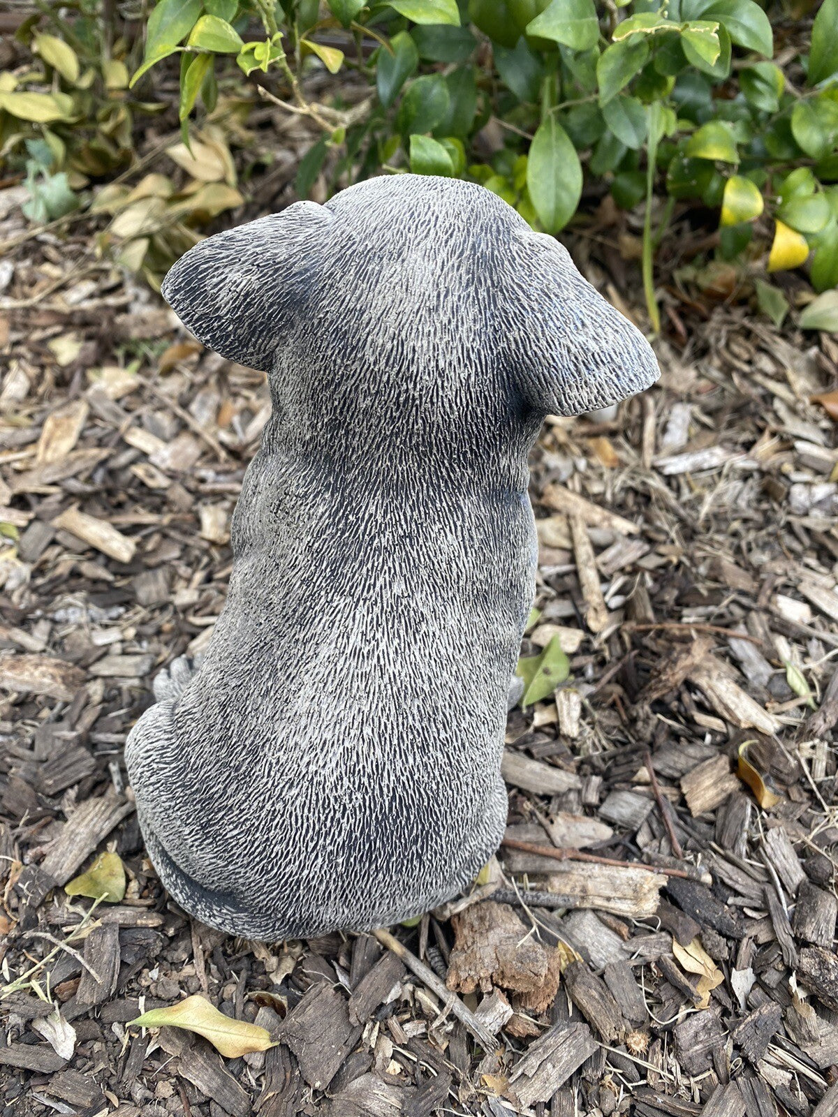 22nice4me Garden Statues small concrete Staffordshire Bull Terrier dog ornament viewed from behind in a garden