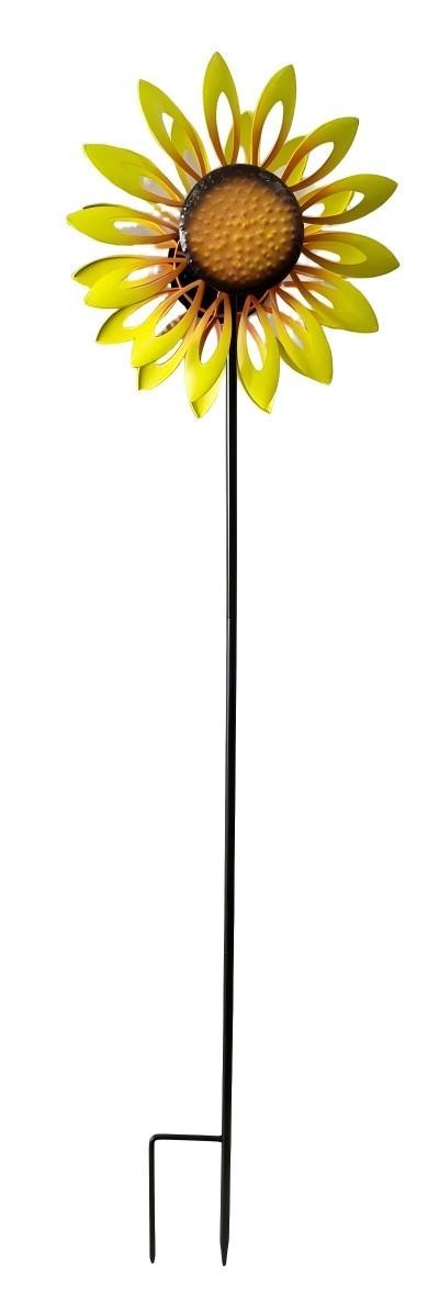 22nice4me Garden Statues yellow metal sunflower wind spinner on a tall black garden stake for outdoor decor