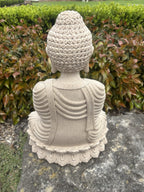 22nice4me Garden Statues resin Thai Buddha in a stone-look finish, showing detailed robe and hair texture from behind.