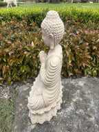 22nice4me Garden Statues resin Thai Buddha in a praying pose with a stone-look finish in a garden setting