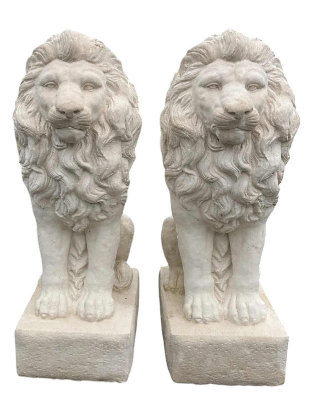 22nice4me Garden Statues pair of white concrete guardian lion statues in a sitting pose for outdoor garden decor