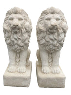 22nice4me Garden Statues pair of white concrete guardian lion statues in a sitting pose for outdoor garden decor