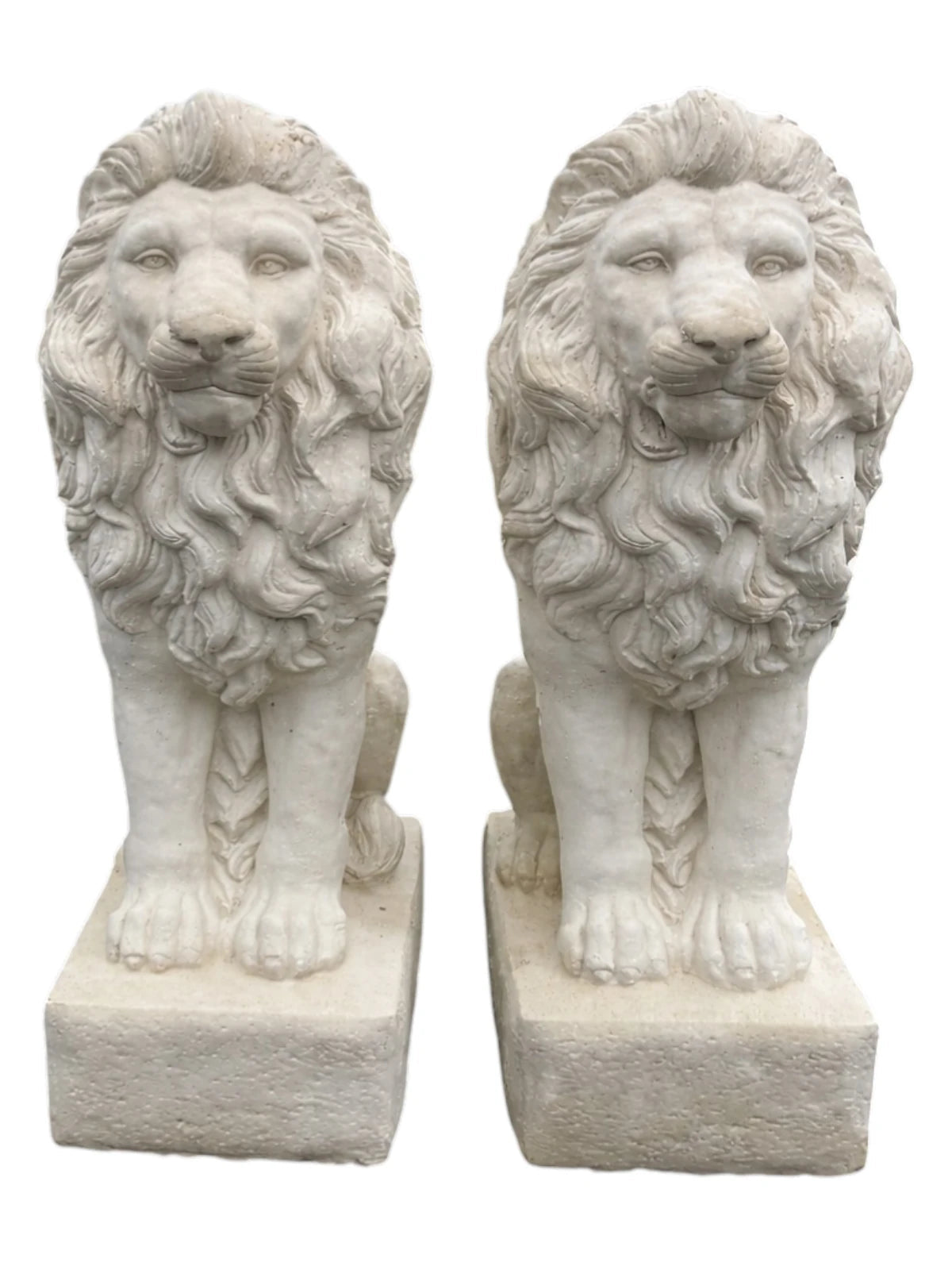 22nice4me Garden Statues pair of white concrete guardian lion statues in a sitting pose for outdoor garden decor