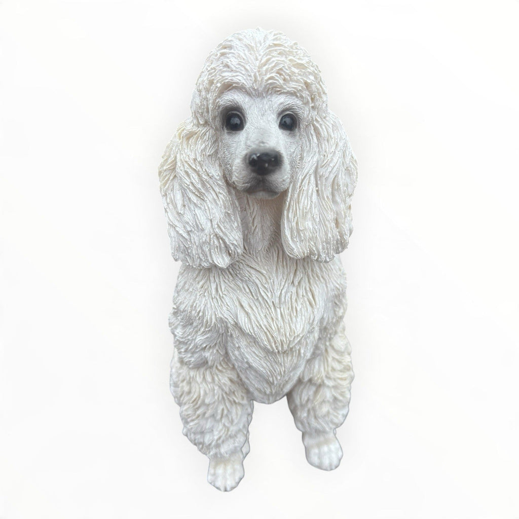 22nice4me Garden Statues white resin poodle dog ornament with detailed sculpted fur in a classic sitting pose