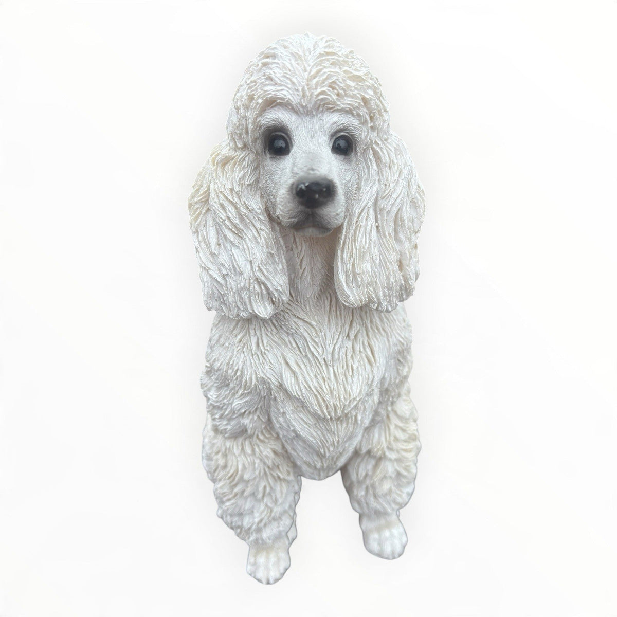 22nice4me Garden Statues white resin poodle dog ornament with detailed sculpted fur in a classic sitting pose
