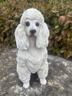 22nice4me Garden Statues white resin poodle dog ornament with detailed textured fur in a sitting pose