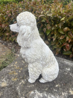 22nice4me Garden Statues white resin poodle dog ornament in a sitting pose with textured fur detailing outdoors