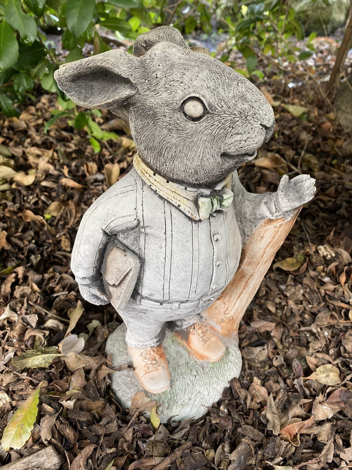 22nice4me Garden Statues Willow Father Rabbit concrete statue wearing a cardigan and pants with a matt finish