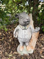 22nice4me Garden Statues Willow Father Rabbit concrete statue wearing a cardigan and pants in a garden setting