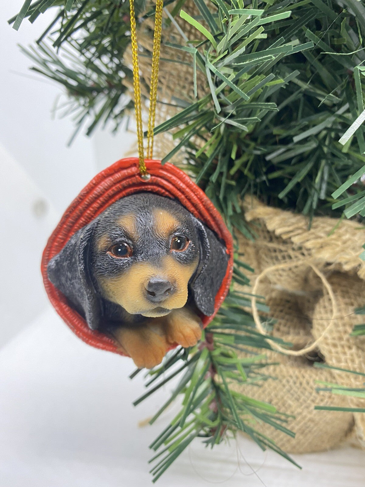 2 x Dachshund Sausage Dog Puppy Christmas Xmas Tree Decoration Statue Black