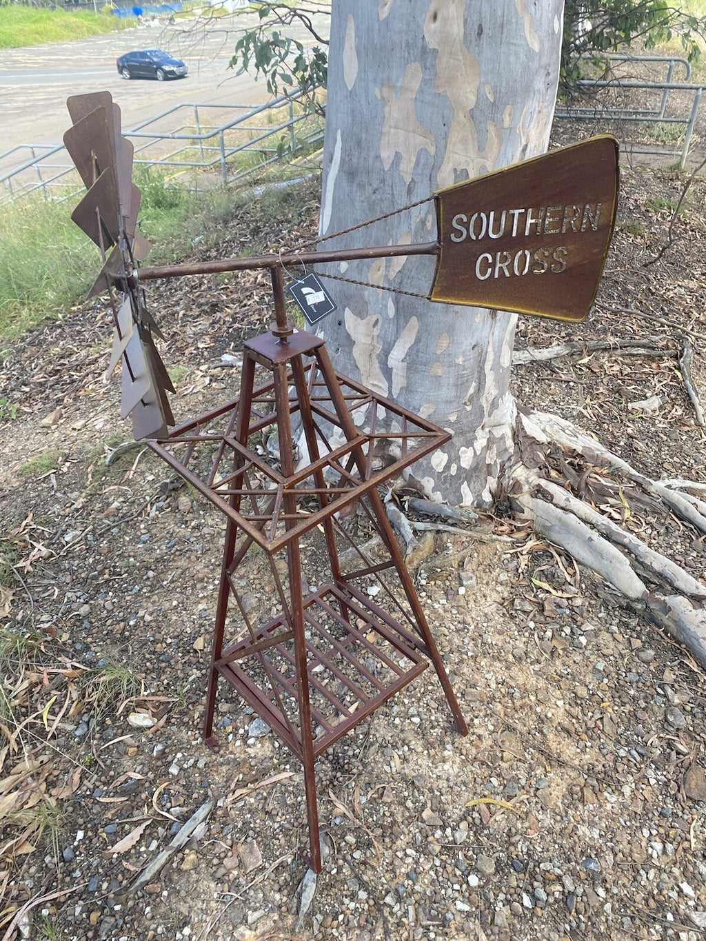 Rustic Windmill Metal Southern Cross Garden Ornament Sculpture Rust  160 cm