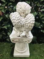 Twin Cherubs On A Pedestal Garden Statue Ornament 67 cm high