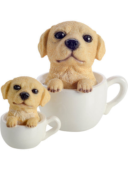Tea cup puppies Dog Statue figurine Golden Ladrador Set of two  Figurine
