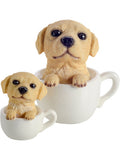 Tea cup puppies Dog Statue figurine Golden Ladrador Set of two  Figurine