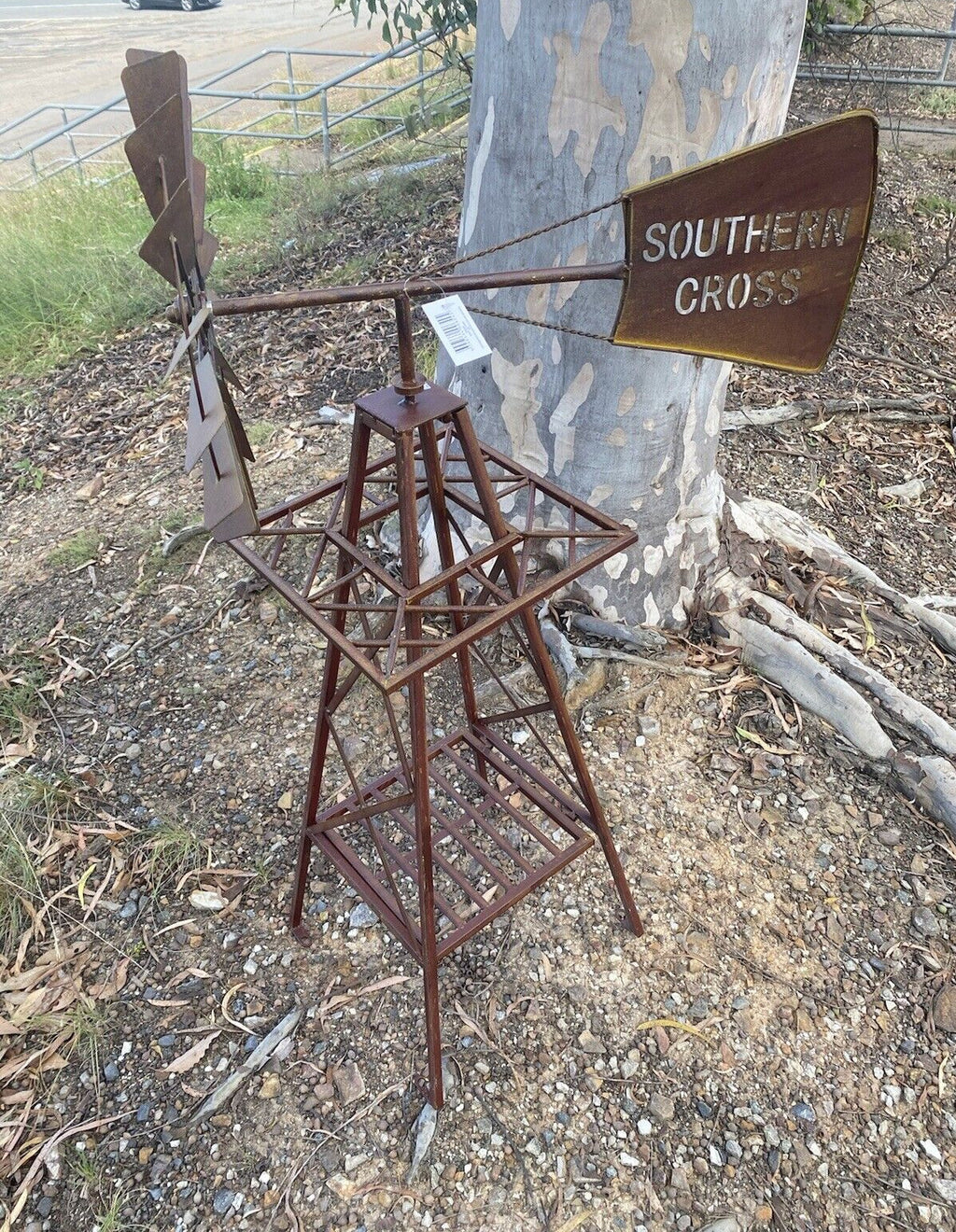 Rustic Windmill Metal Southern Cross Garden Ornament Sculpture Rust  160 cm