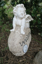 Cherub with Welcome Sign Solar Powered Statue Ornament Home Garden Decor