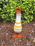 Set of 2 Metal Yellow & White Duck Garden Statues | Outdoor Decorative Ornament