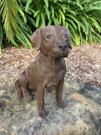 LABRADOR SITTING DOG PUPPY CHOCOLATE BROWN GUIDE GARDEN STATUE ORNAMENT MEMORIAL