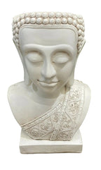 THAI BUDDHA HEAD PLANTER FLOWER POT ORNAMENT ANTIQUE WHITE 46CM