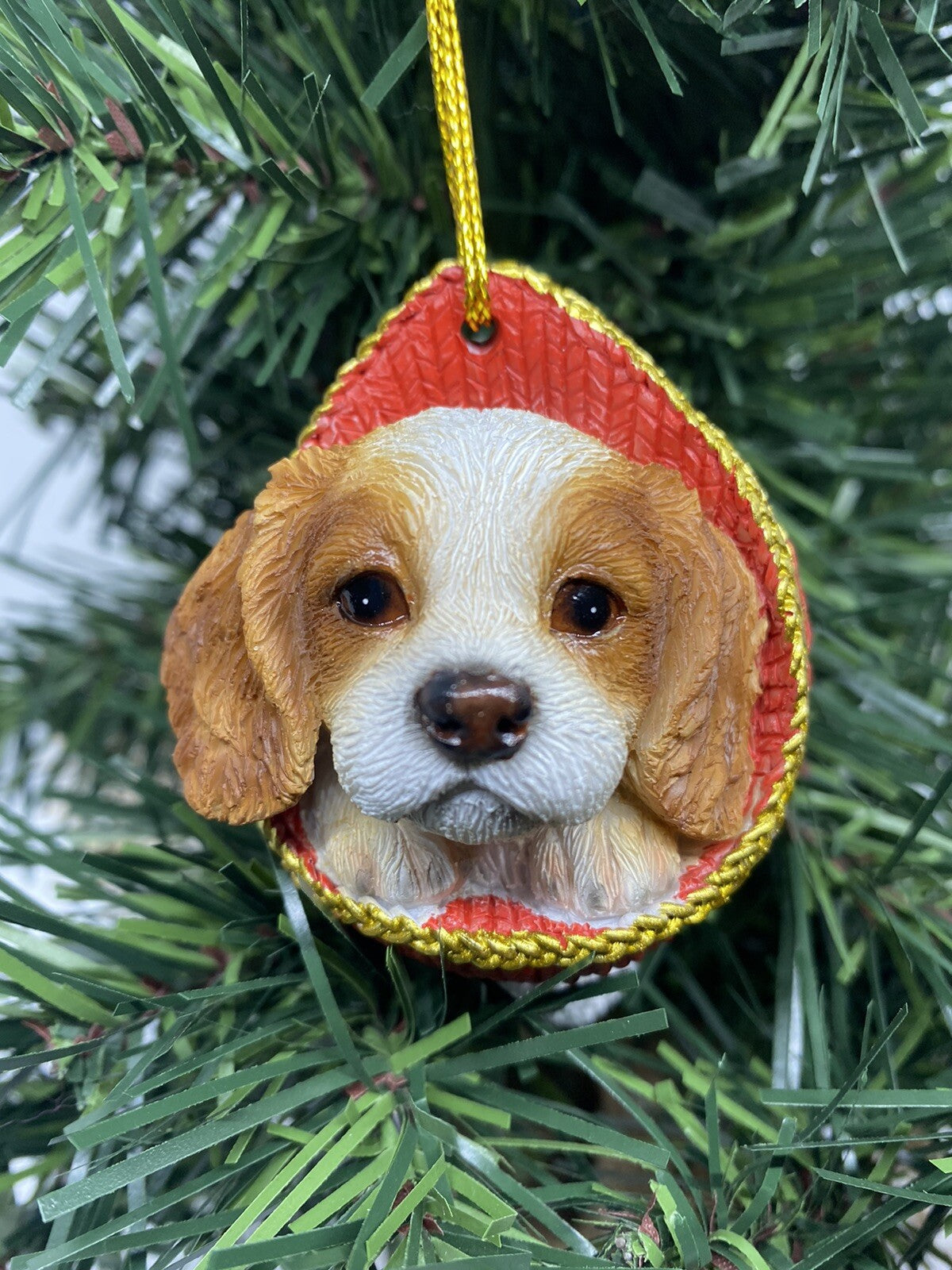2 x Cavalier Dog Puppy Christmas Xmas Tree Decoration Statue Home Decor