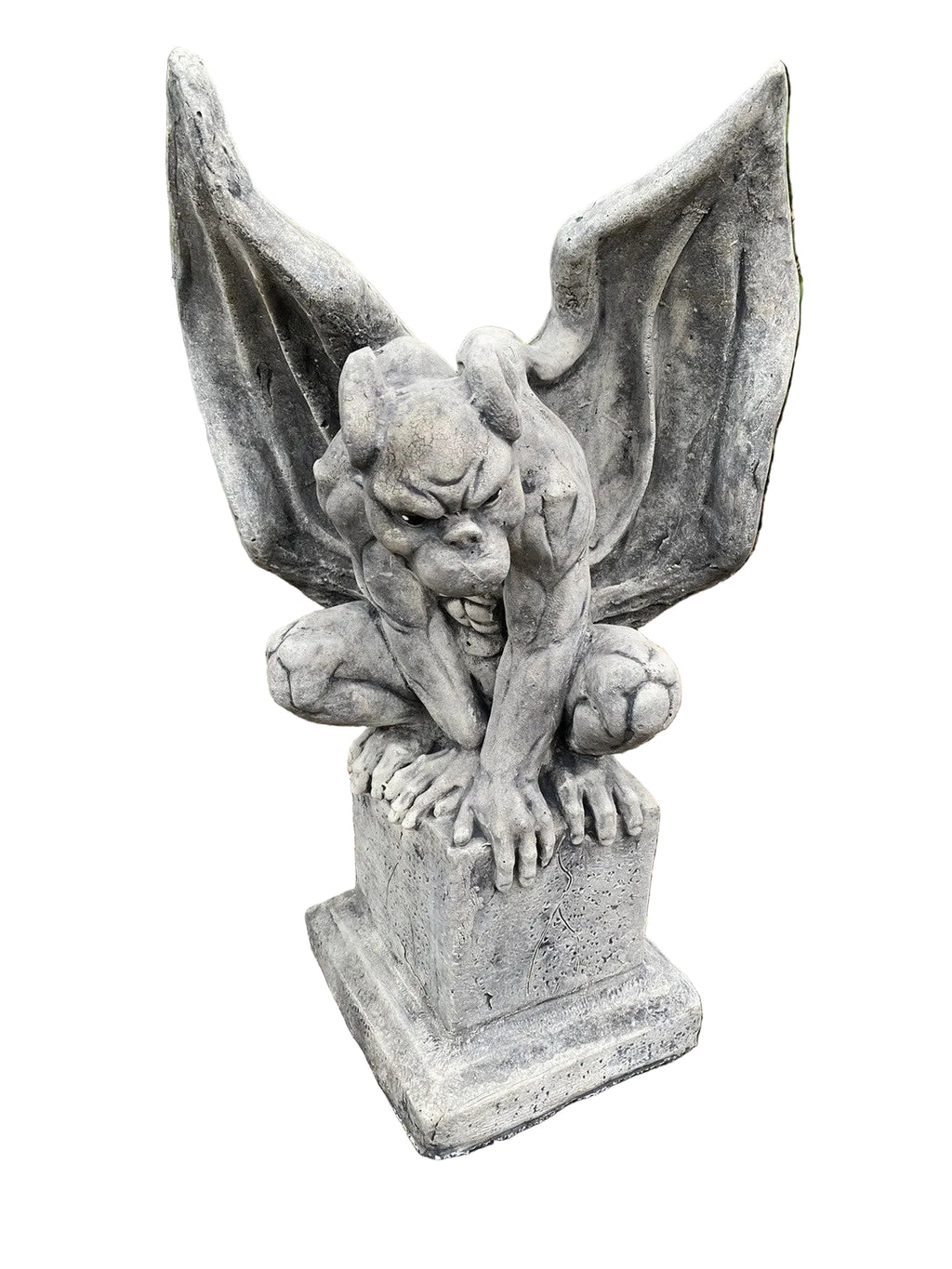 Concrete Gargoyle on Pedestal Statue Figurine Garden Décor Ornament white