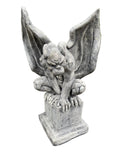 Concrete Gargoyle on Pedestal Statue Figurine Garden Décor Ornament white