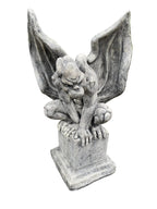 Concrete Gargoyle on Pedestal Statue Figurine Garden Décor Ornament white