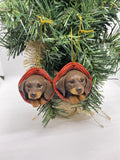 2 x Dachshund Sausage Dog Puppy Christmas Xmas Tree Decoration Statue Brown