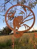 Possum Round Rust Corten Steel Metal Garden Wall Art Hanging Ring Home 28cm D