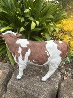 Resin Cow Farm Animal Statue 32cm Brown White Farmhouse Garden Ornament
