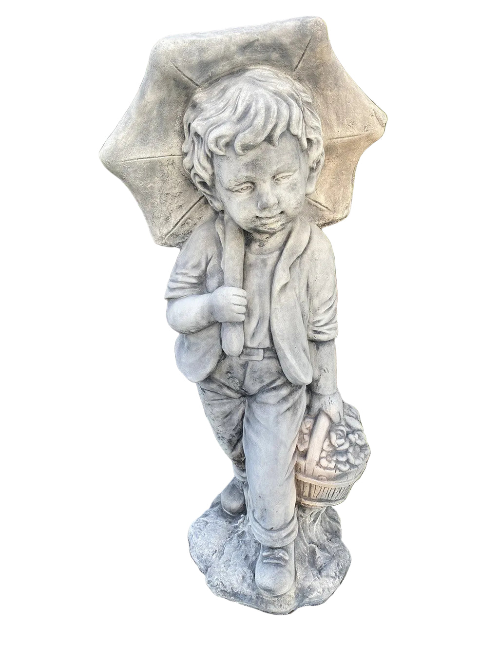 Boy Holding Umbrella Garden Statue - Pickup only