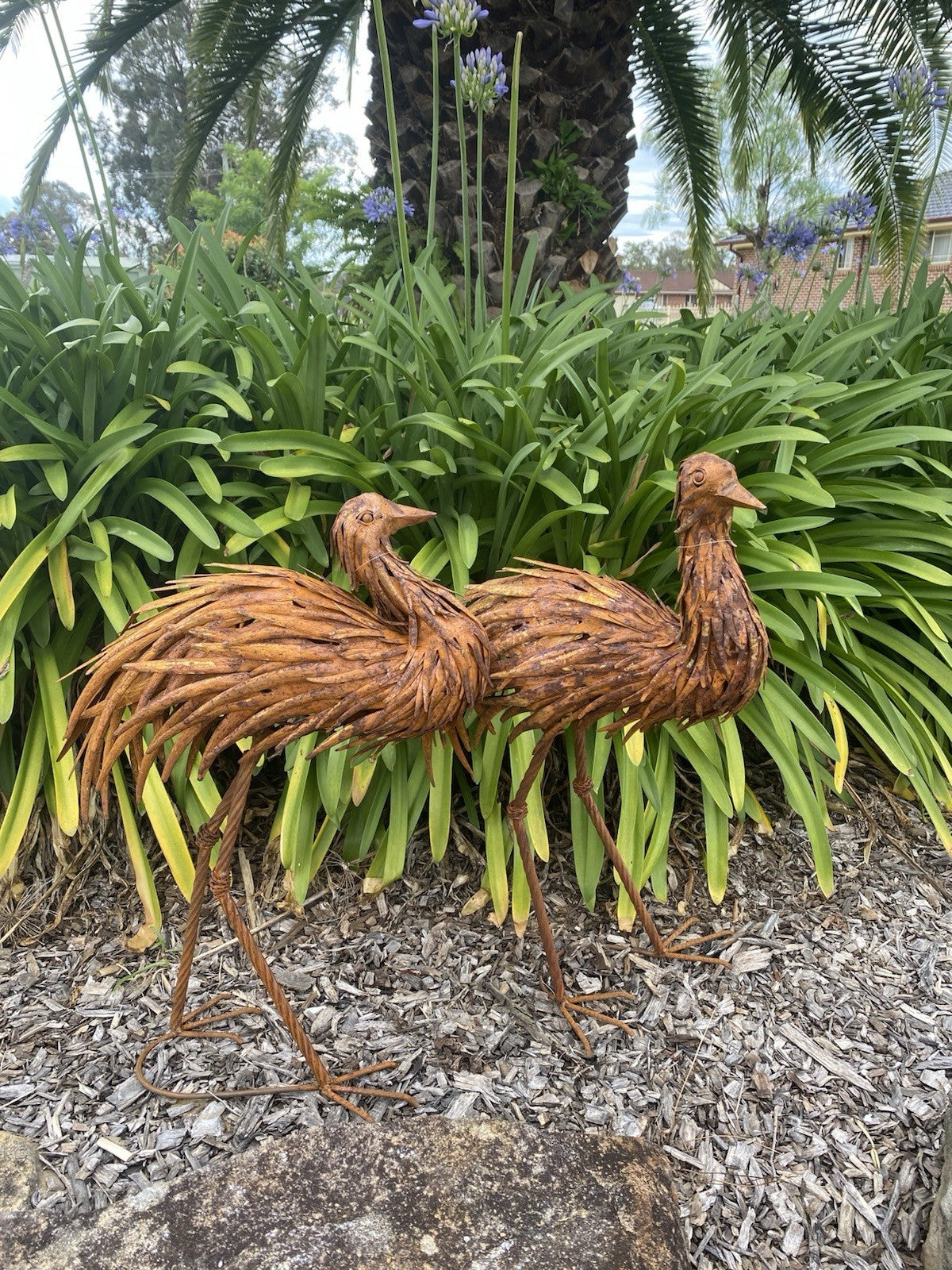 Set of 2 Rustic Metal Emu Garden Statues | Australian Outdoor Garden Ornaments