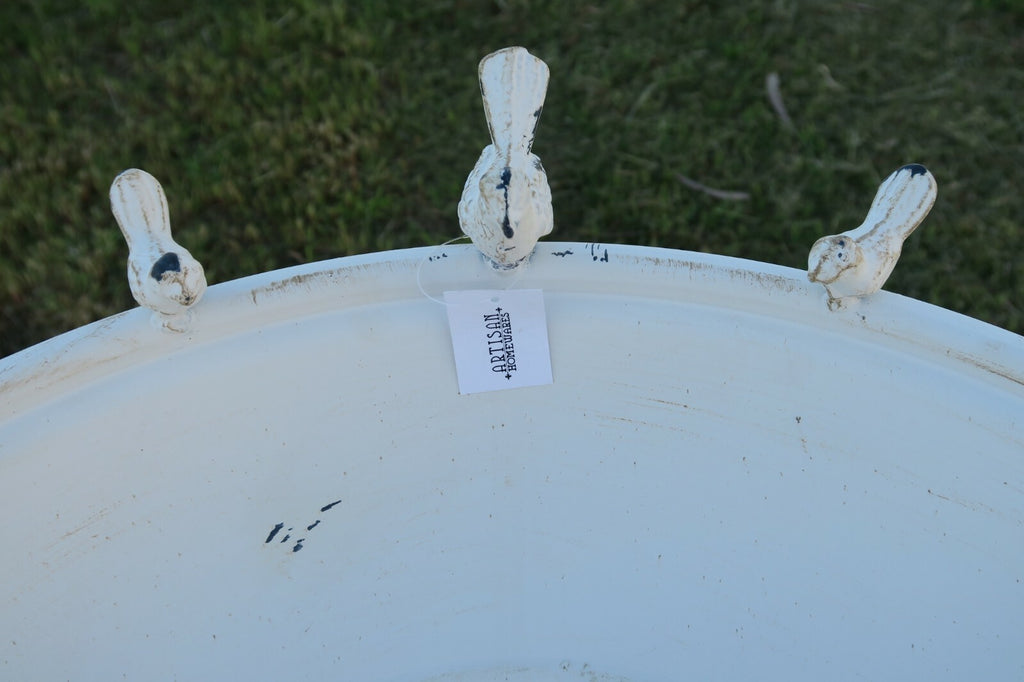 Wild Bird Bath Feeder Food Station Garden Ornaments Metal White Pad Bee Water