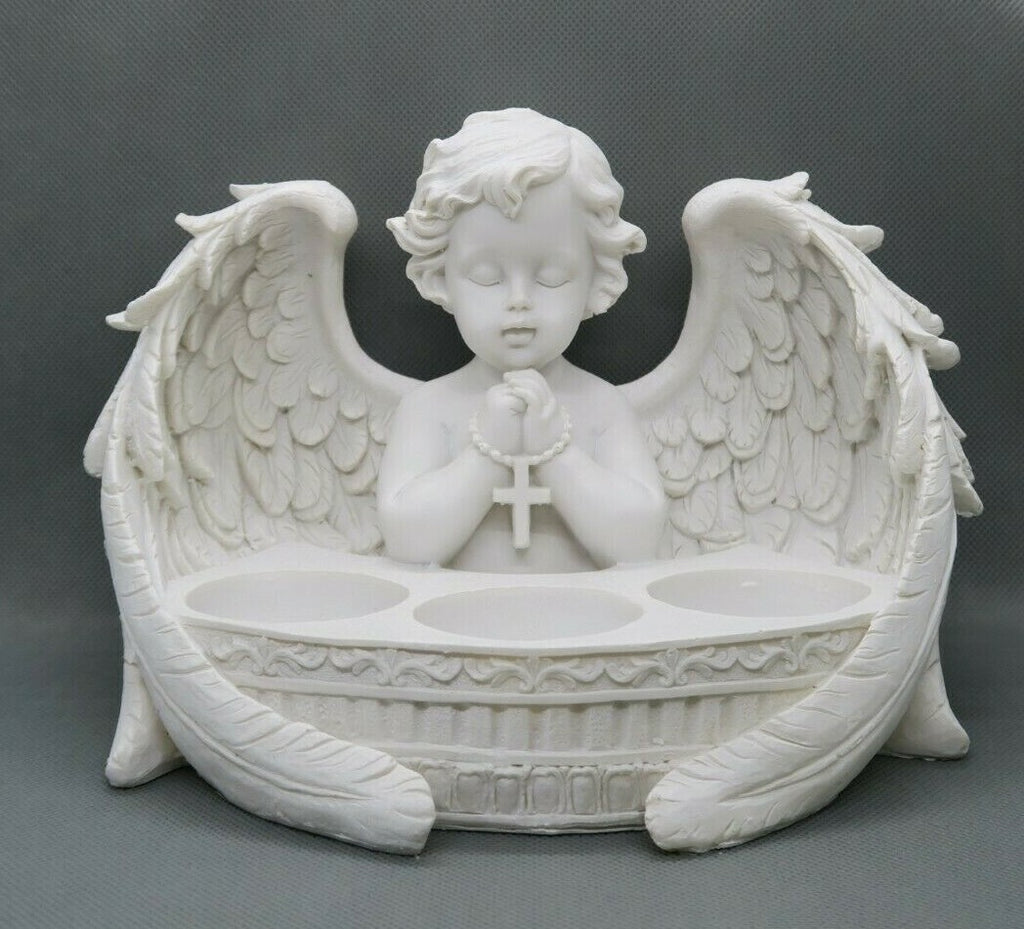 Memorial Praying Cherub Angel With 3 Tealight Tea Light Candle Holder Gift