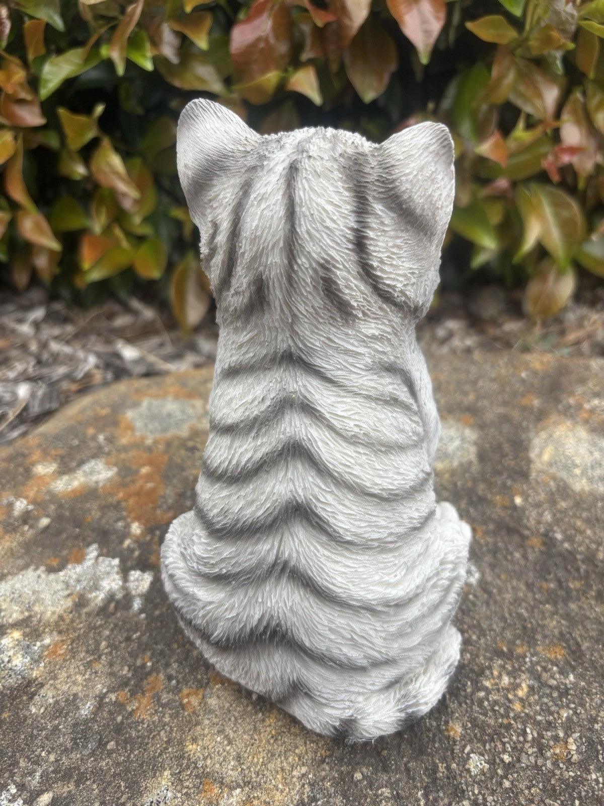 Resin Grey Tabby Cat Garden Statue | Sitting Cat Ornament