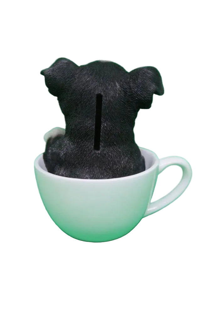 Tea cup puppies figurine Black and White Boston Terrier Dog Puppy Money box