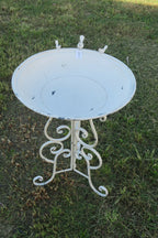 Wild Bird Bath Feeder Food Station Garden Ornaments Metal White Pad Bee Water