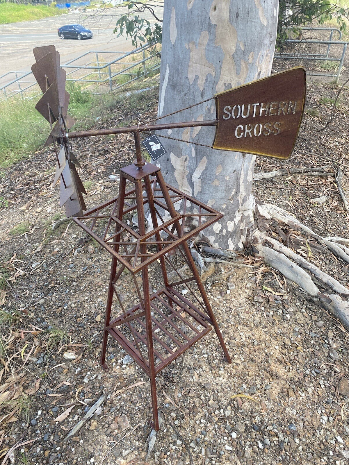 Rustic Windmill Metal Southern Cross Garden Ornament Sculpture Rust  120 cm
