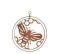 Bee on Honeycomb Hive Round Rust Corten Steel Metal Hanging Double Ring 34cm