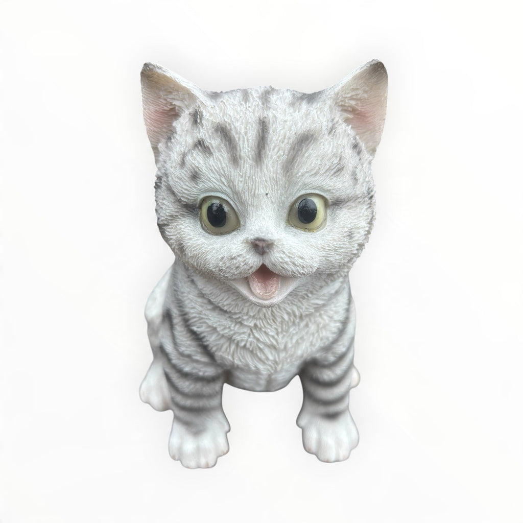 Resin Grey Tabby Cat Garden Statue | Sitting Cat Ornament